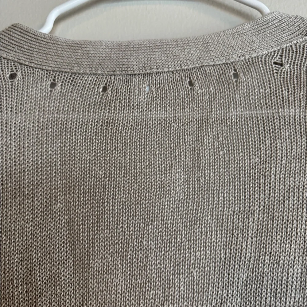 J. Jill Love Linen Cardigan Sweater XL Tan Beige Short Sleeve Button Knit Pocket